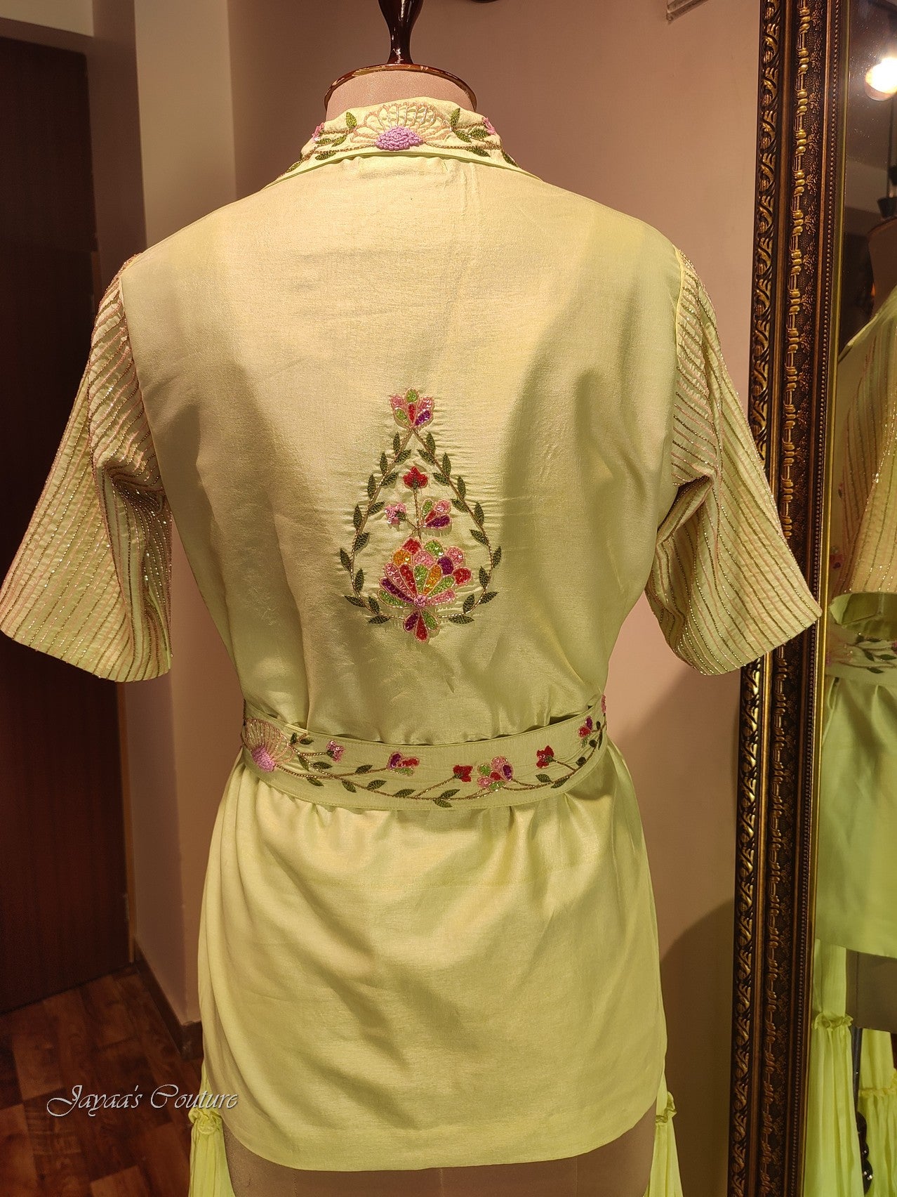 Lyril Green crop top with sharara & Shrug