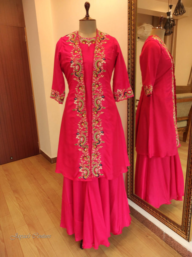 Fuscia pink skirt kurta & jacket
