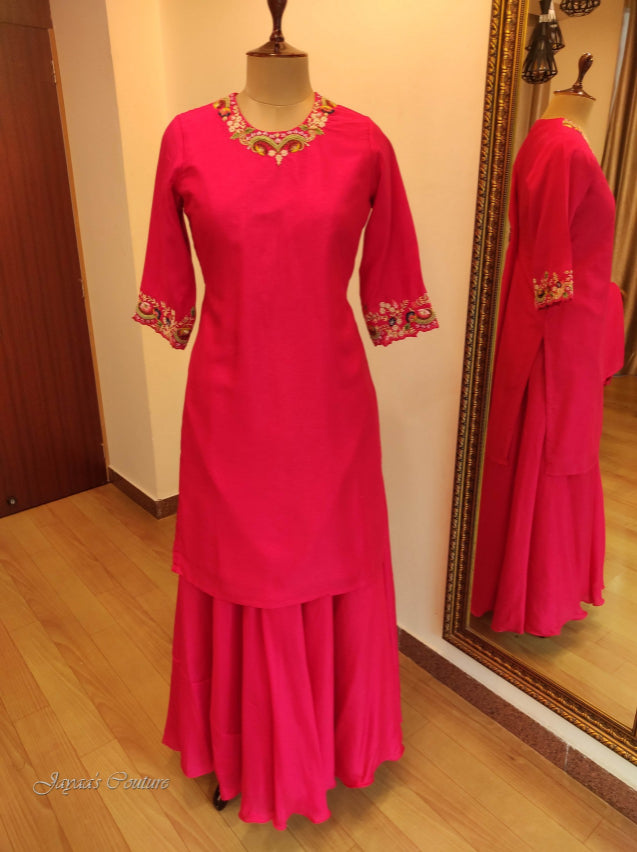 Fuscia pink skirt kurta & jacket