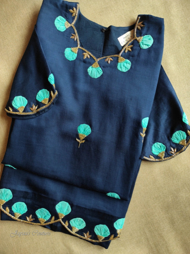 Navy blue kurta with badhani skirt & shaded dupatta