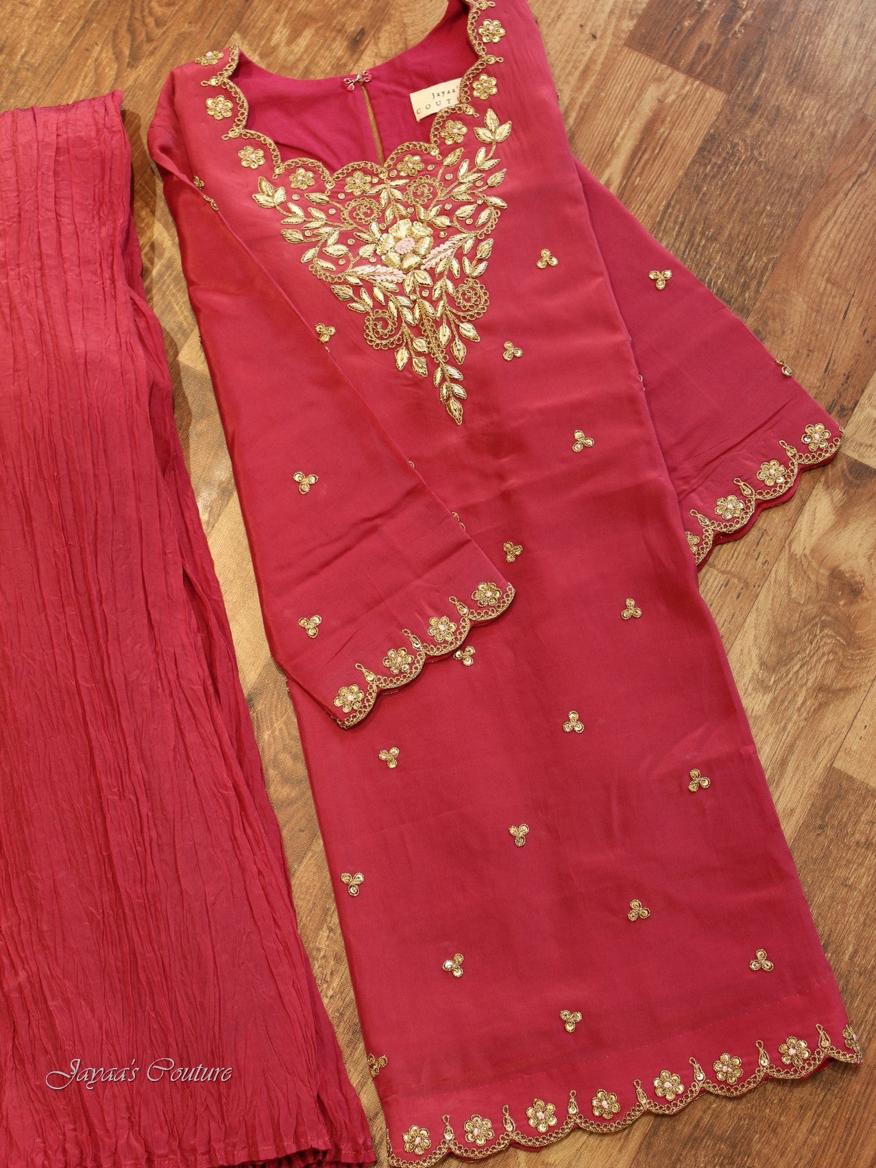 Maroon kurta with Crushed skirt and dupatta