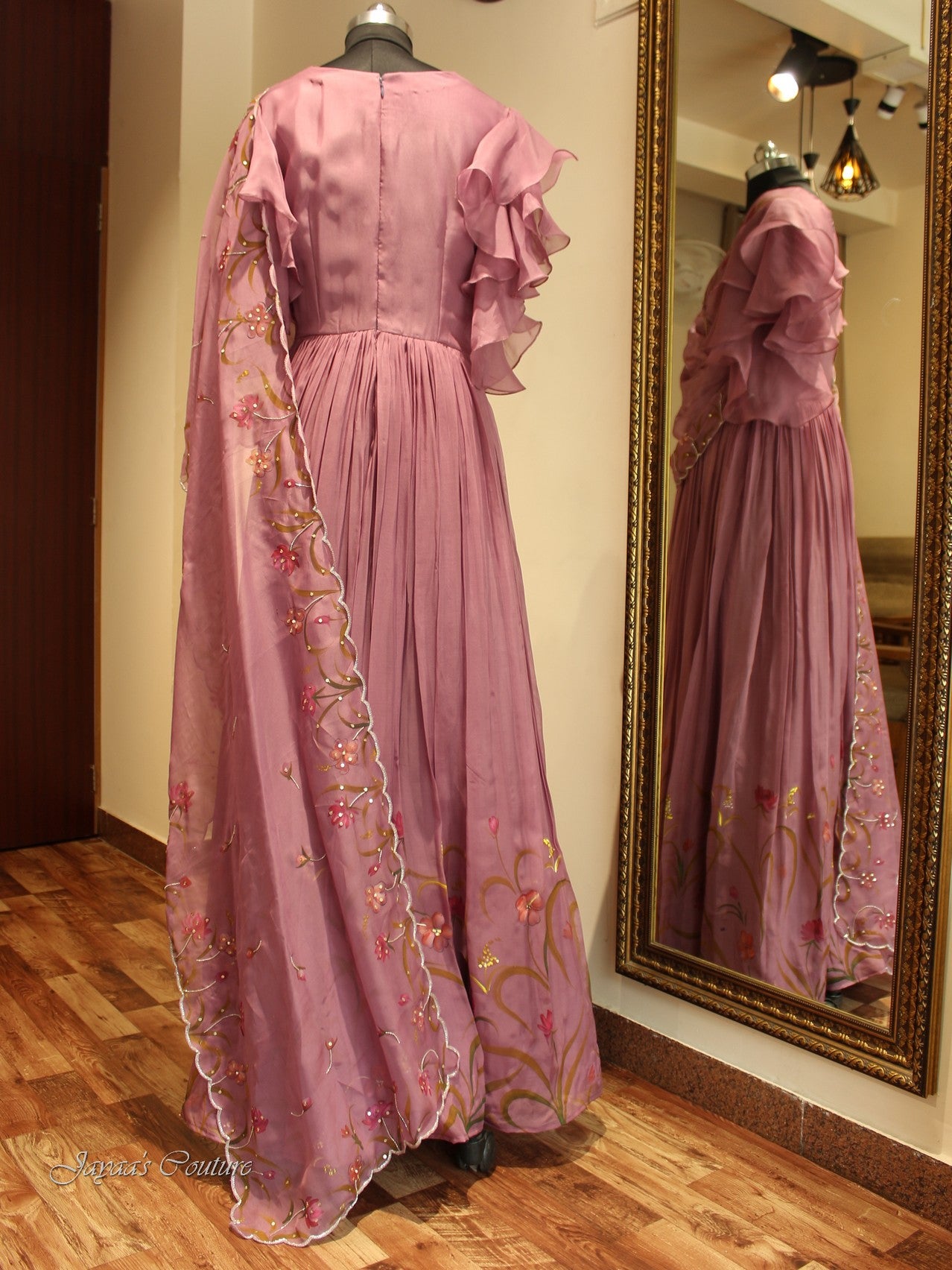 Mauve gown with drape dupatta