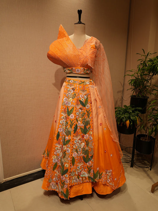 Peach shaded drape lehenga set