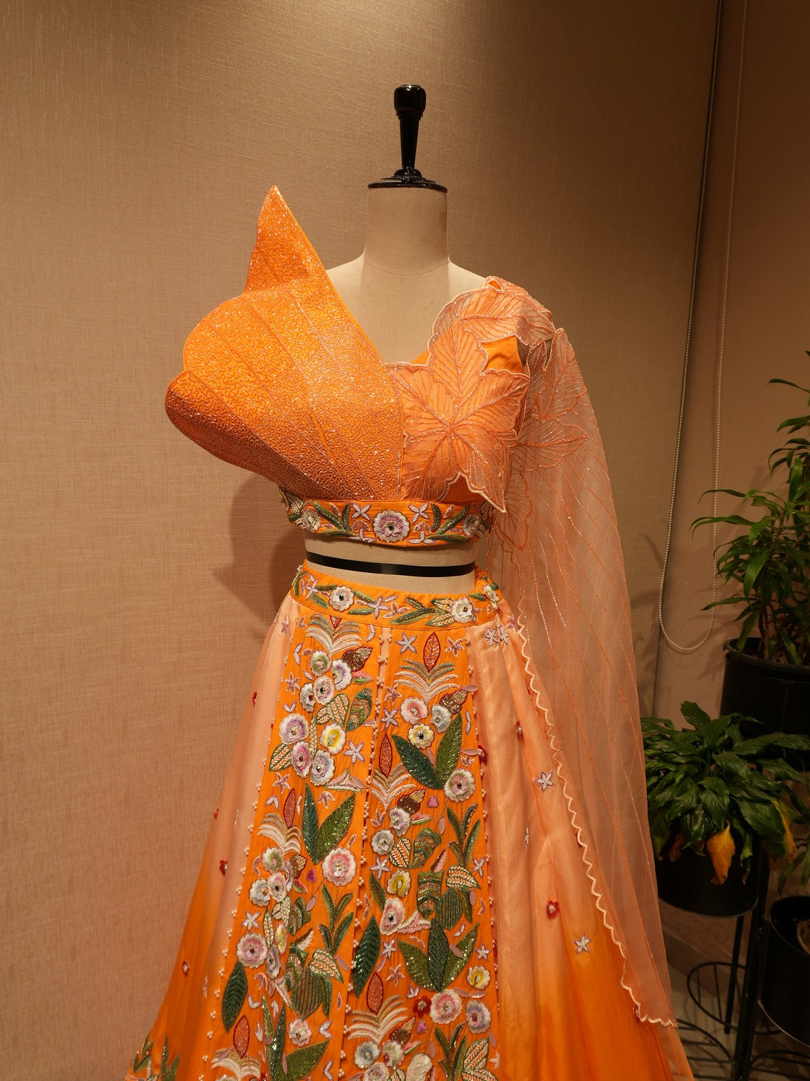 Peach shaded drape lehenga set
