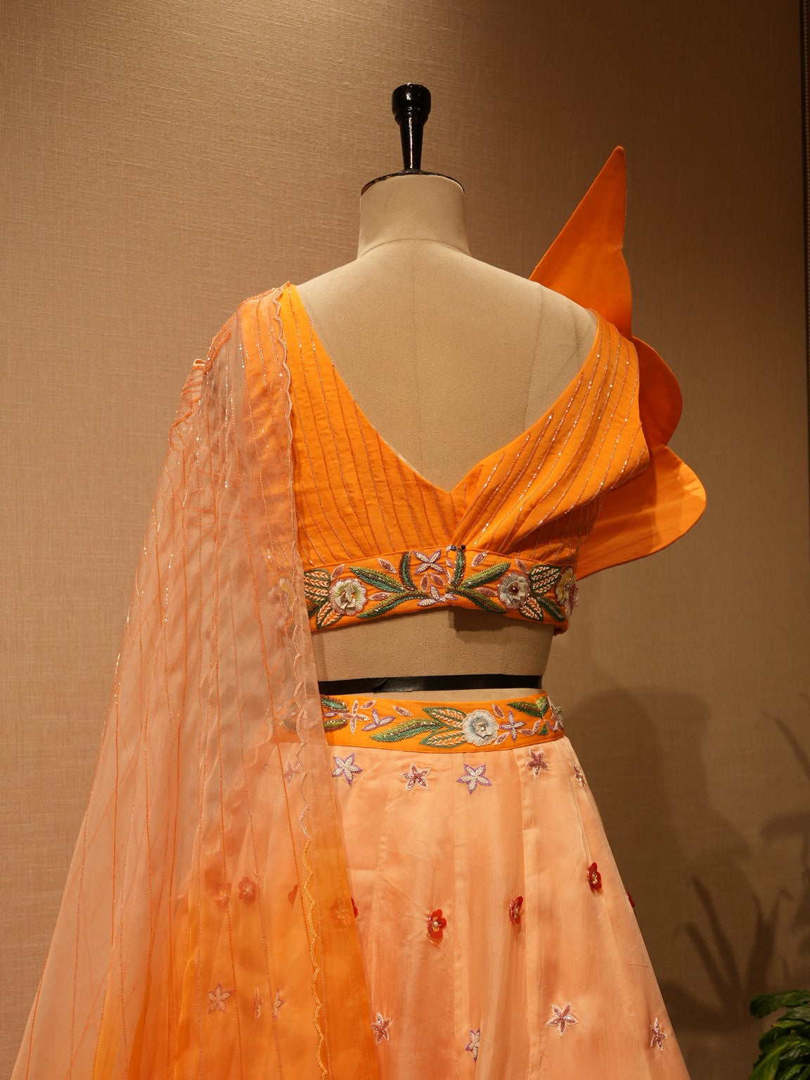 Peach shaded drape lehenga set