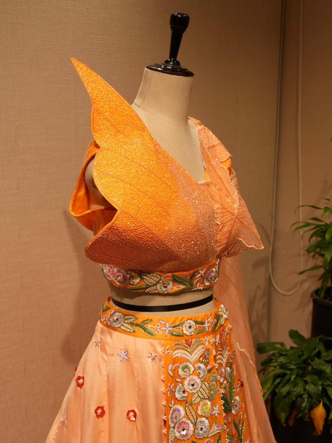 Peach shaded drape lehenga set