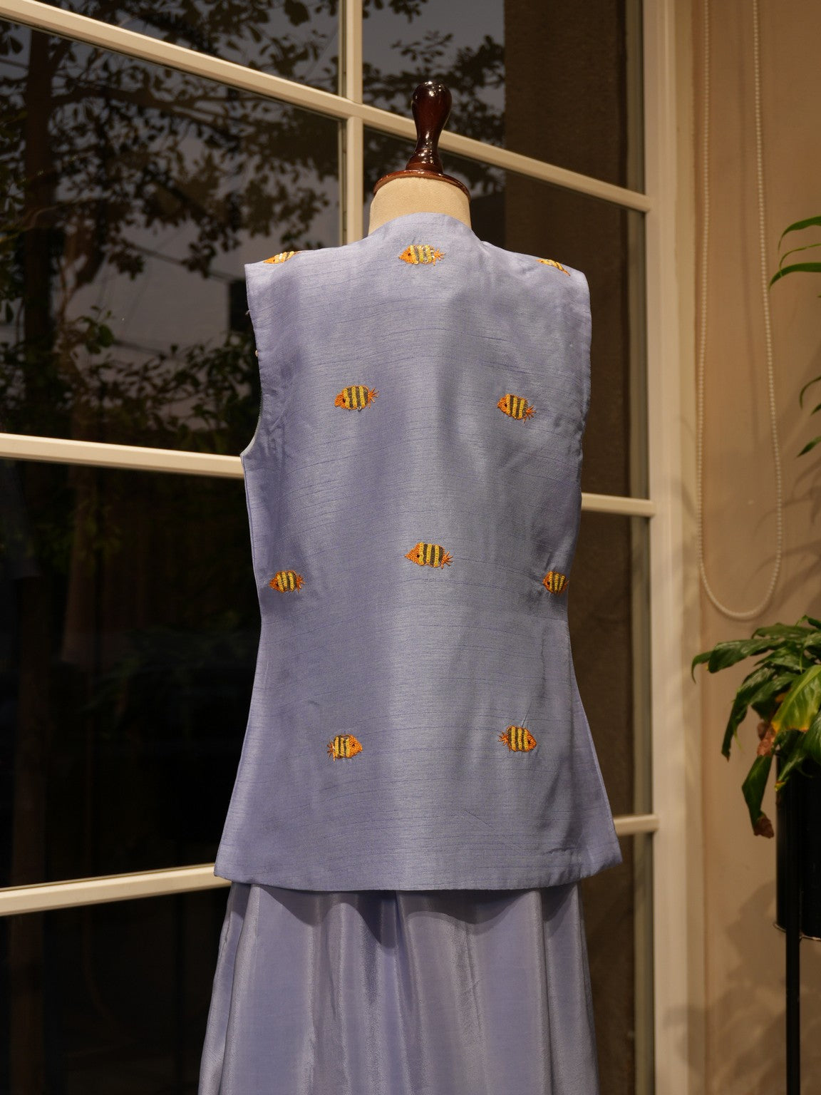 Powder blue crop top skirt with shrug for kids