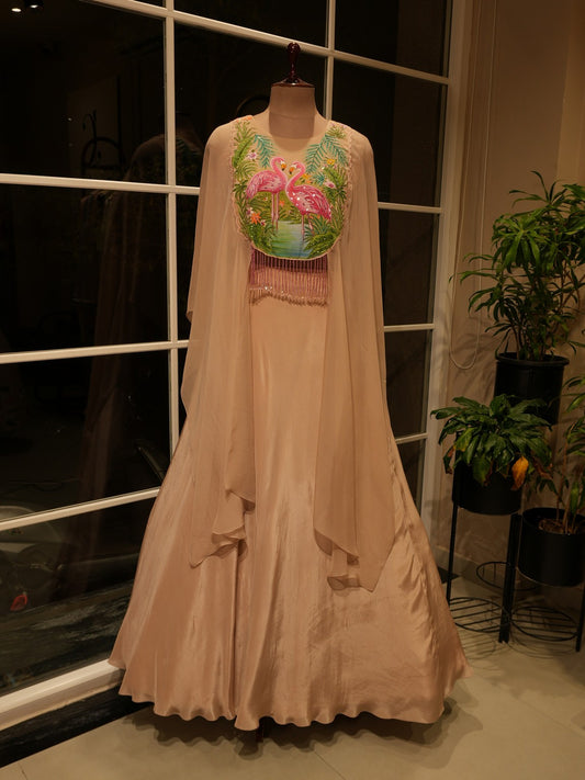 Champagne gold hand painted cape gown