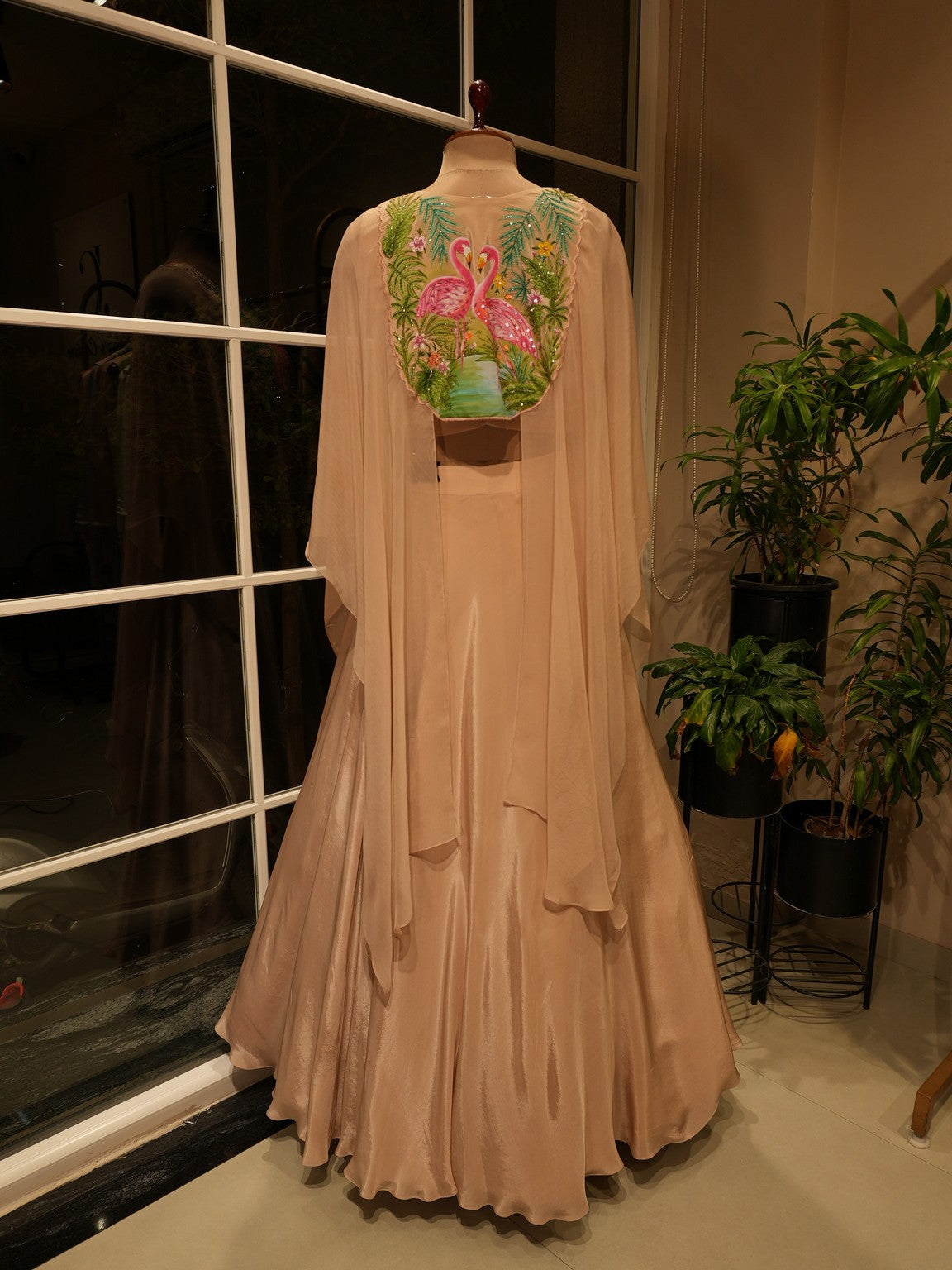 Champagne gold hand painted cape gown