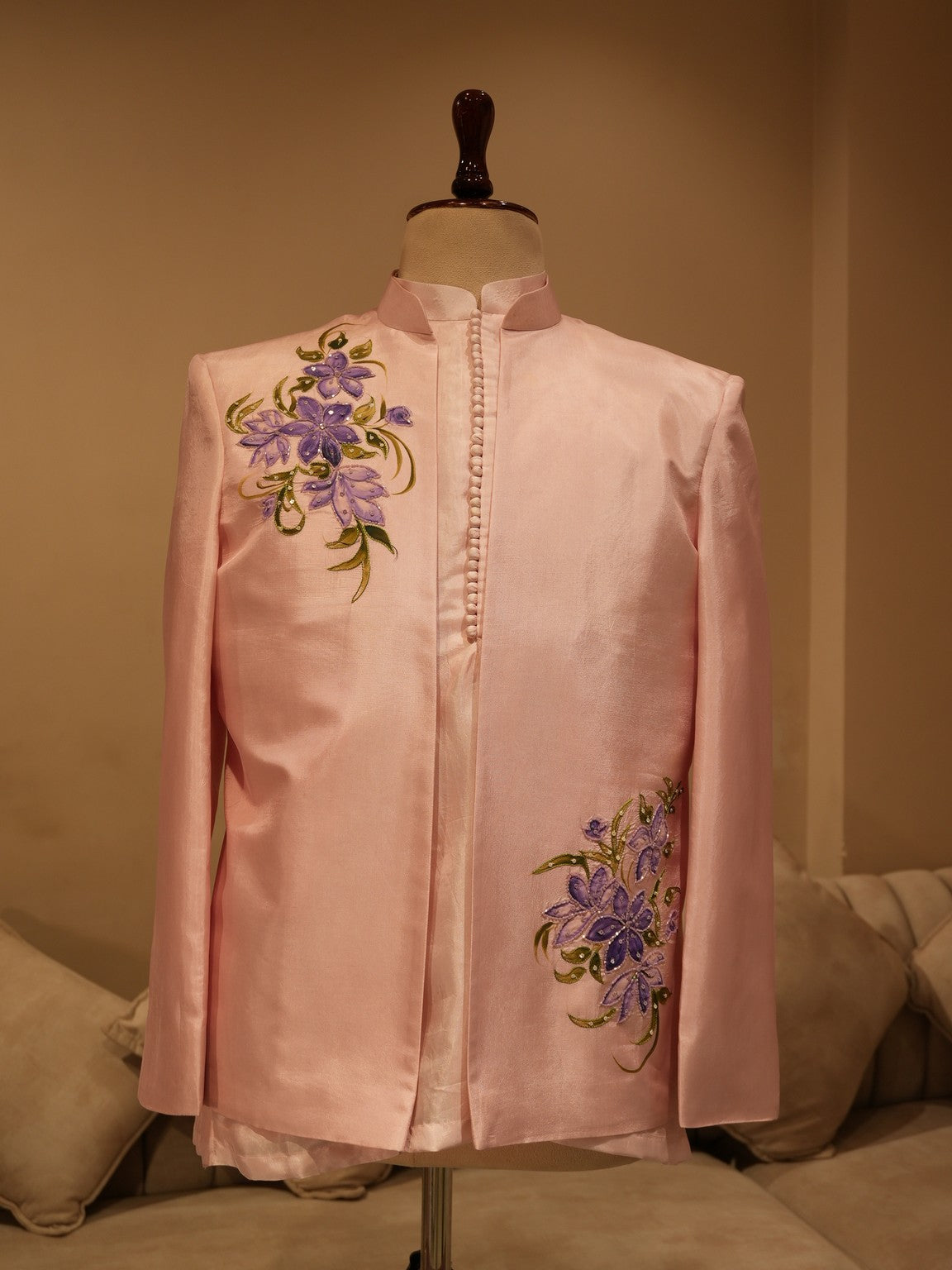 Lilac hand painted mens indo western