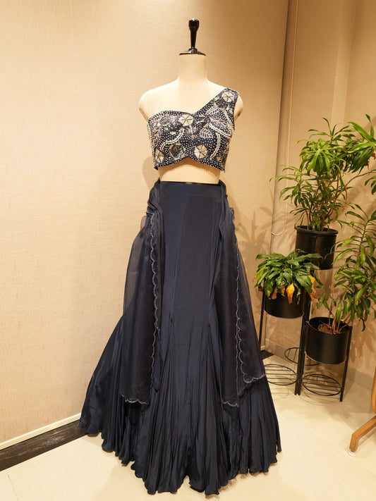 Navy blue crop top skirt