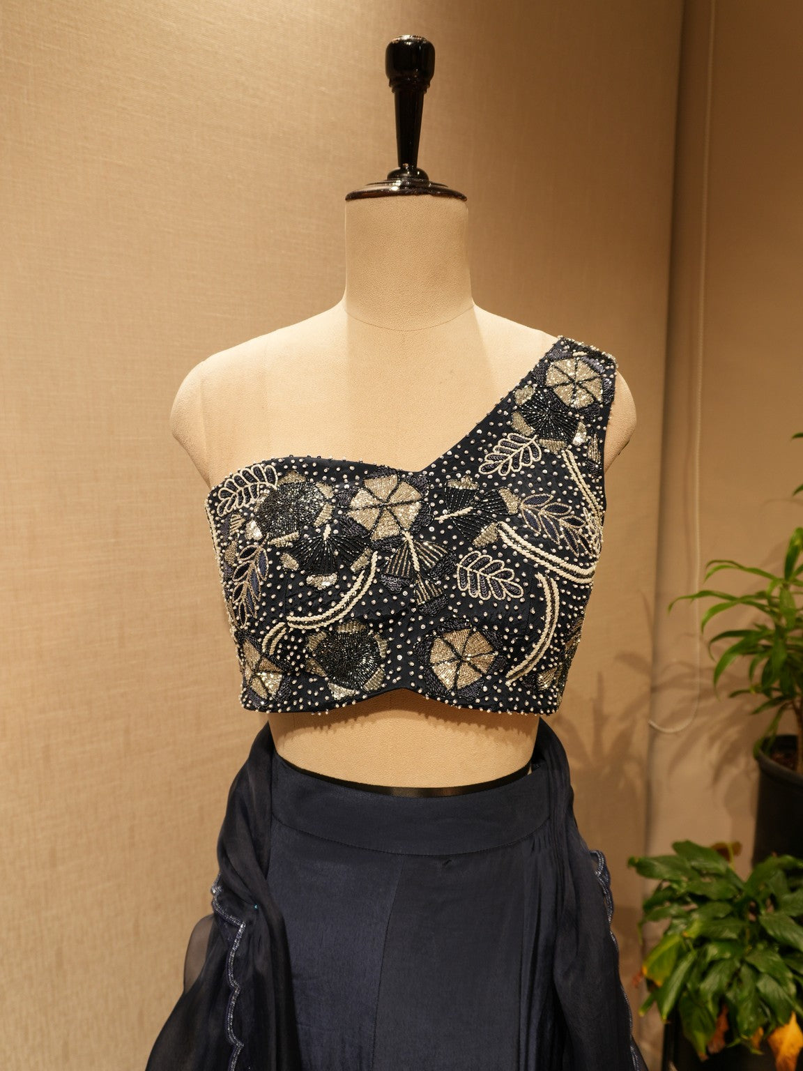 Navy blue crop top skirt