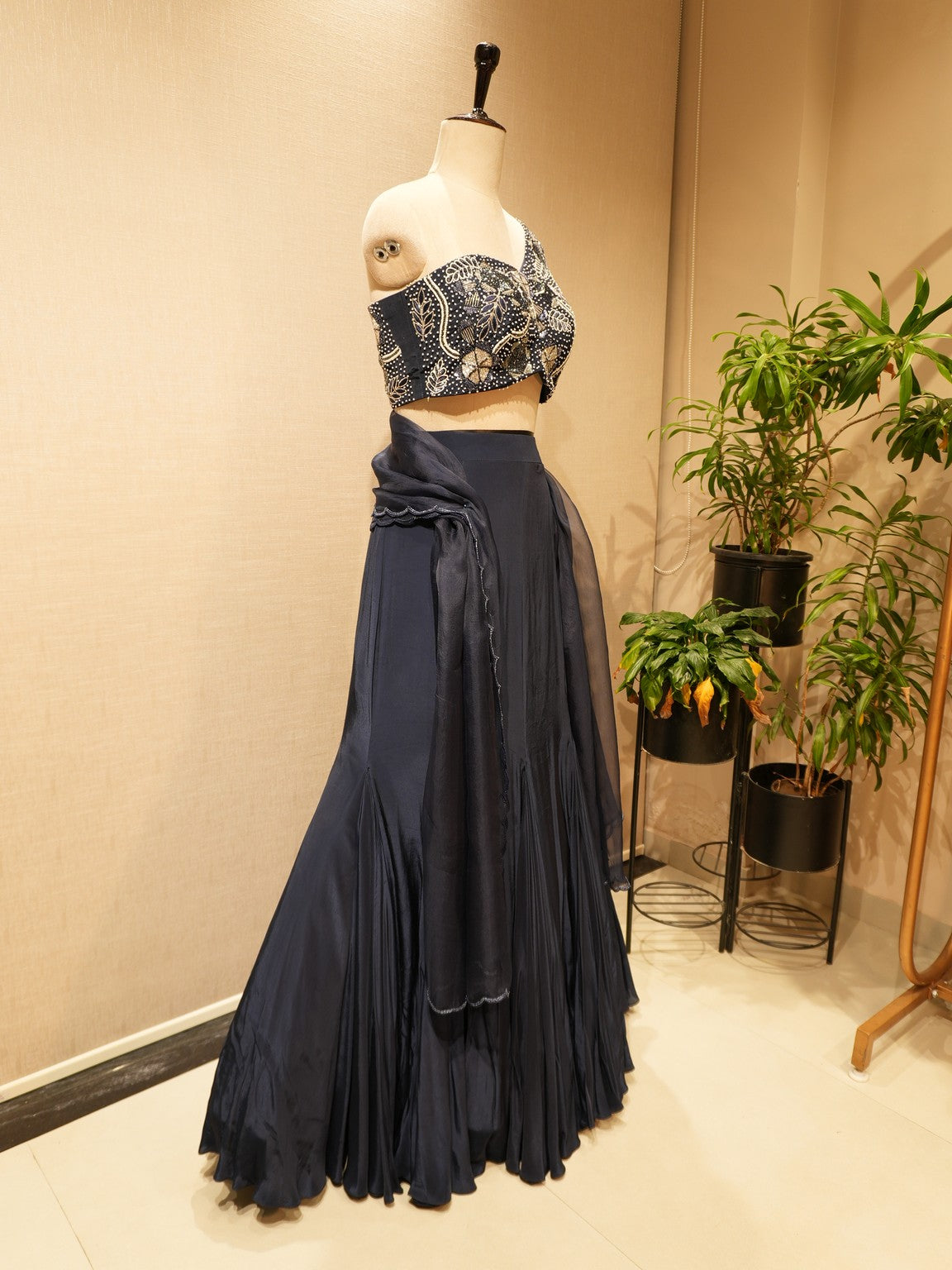 Navy blue crop top skirt