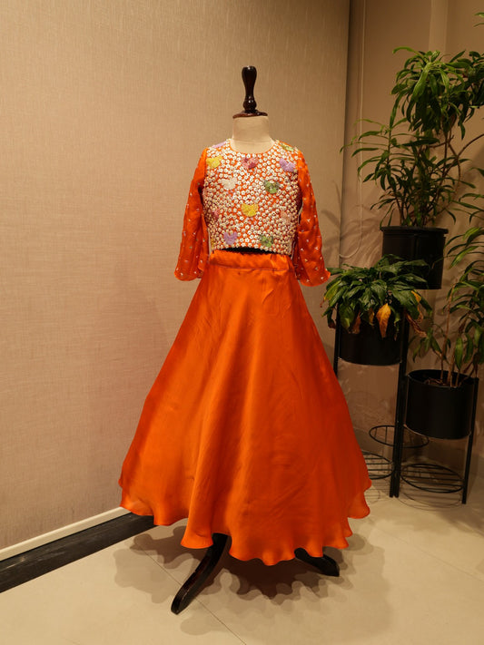 Rust orange kids crop top skirt