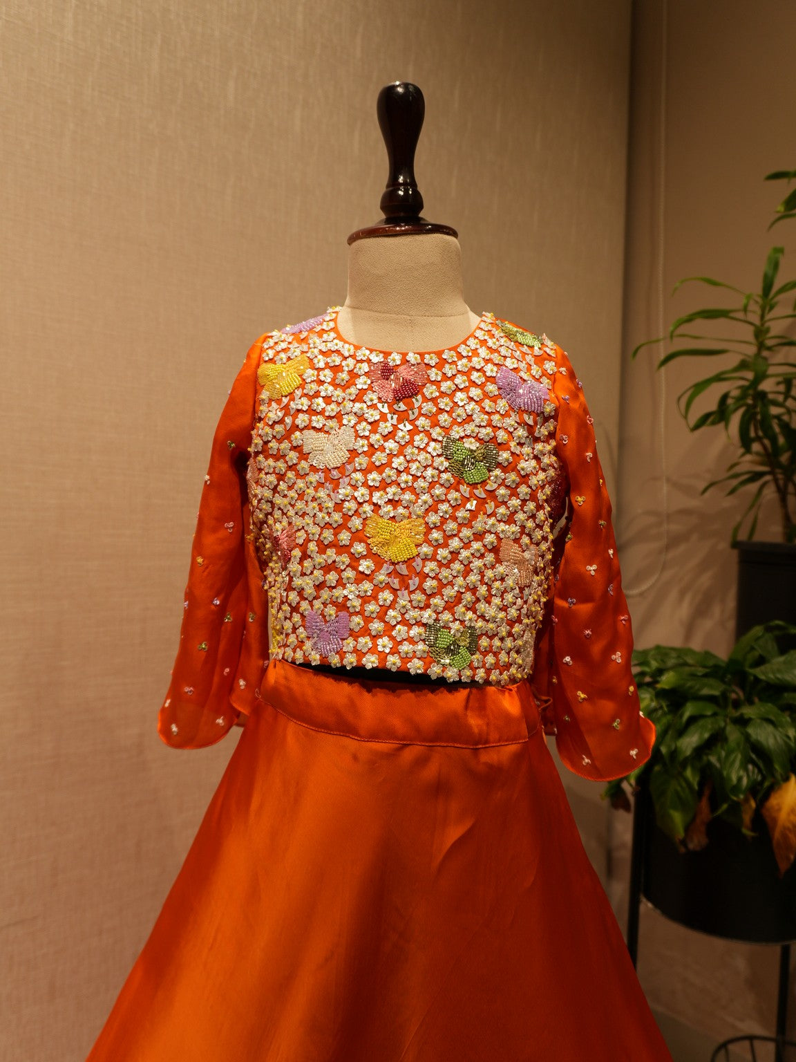 Rust orange kids crop top skirt