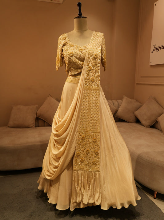 Champagne gold 3d lehenga set
