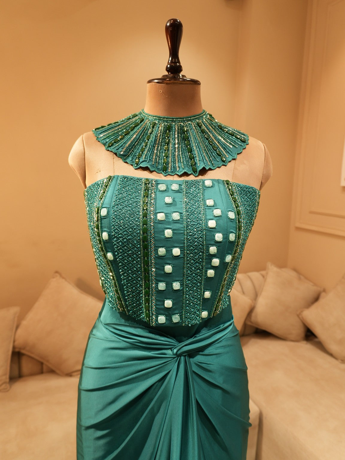 Teal green corset with skirt