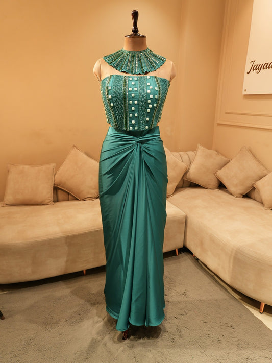 Teal green corset with skirt