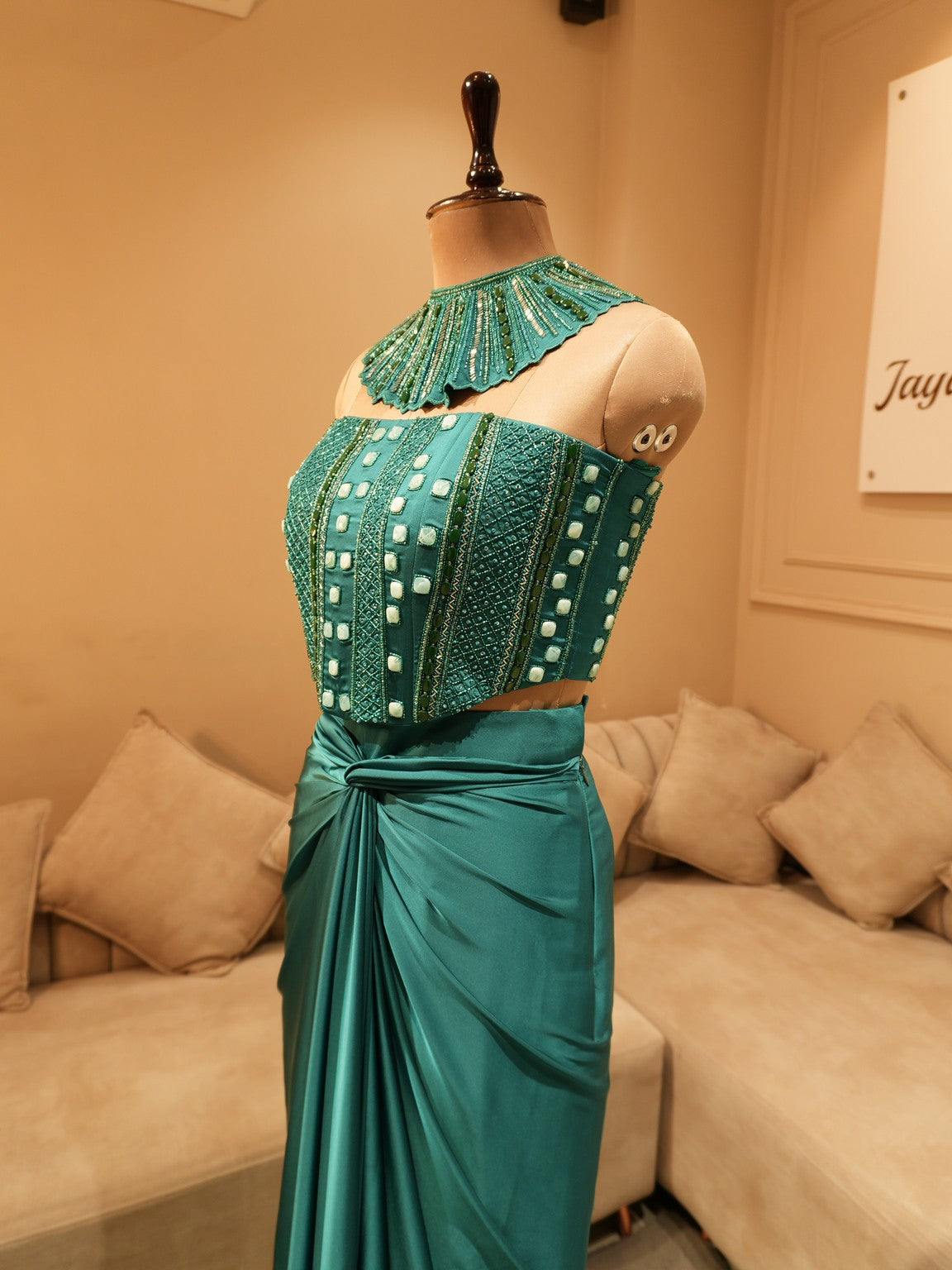 Teal green corset with skirt
