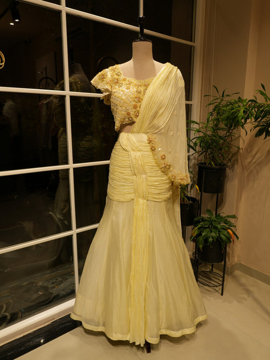 Pale yellow lehenga set