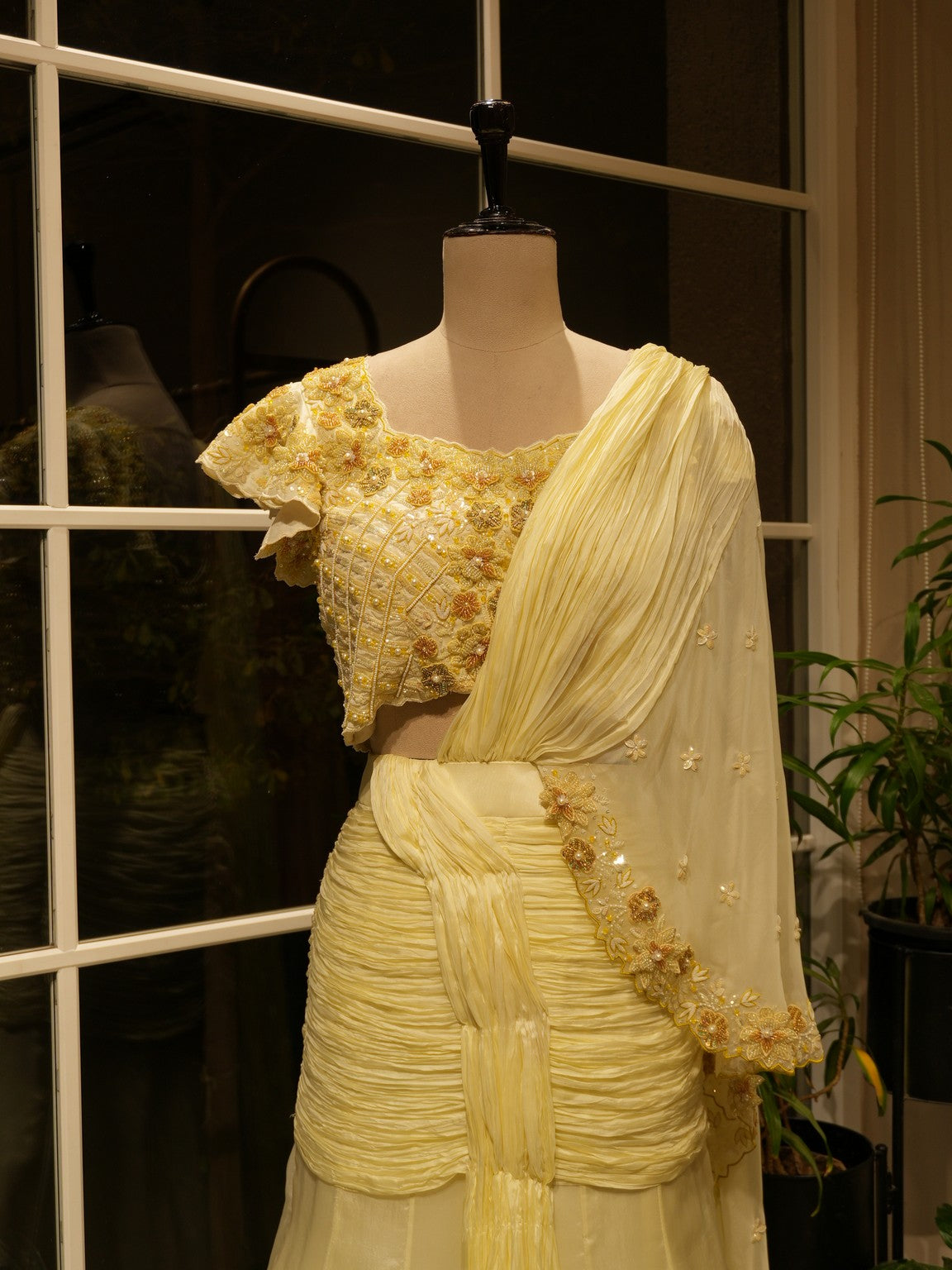 Pale yellow lehenga set