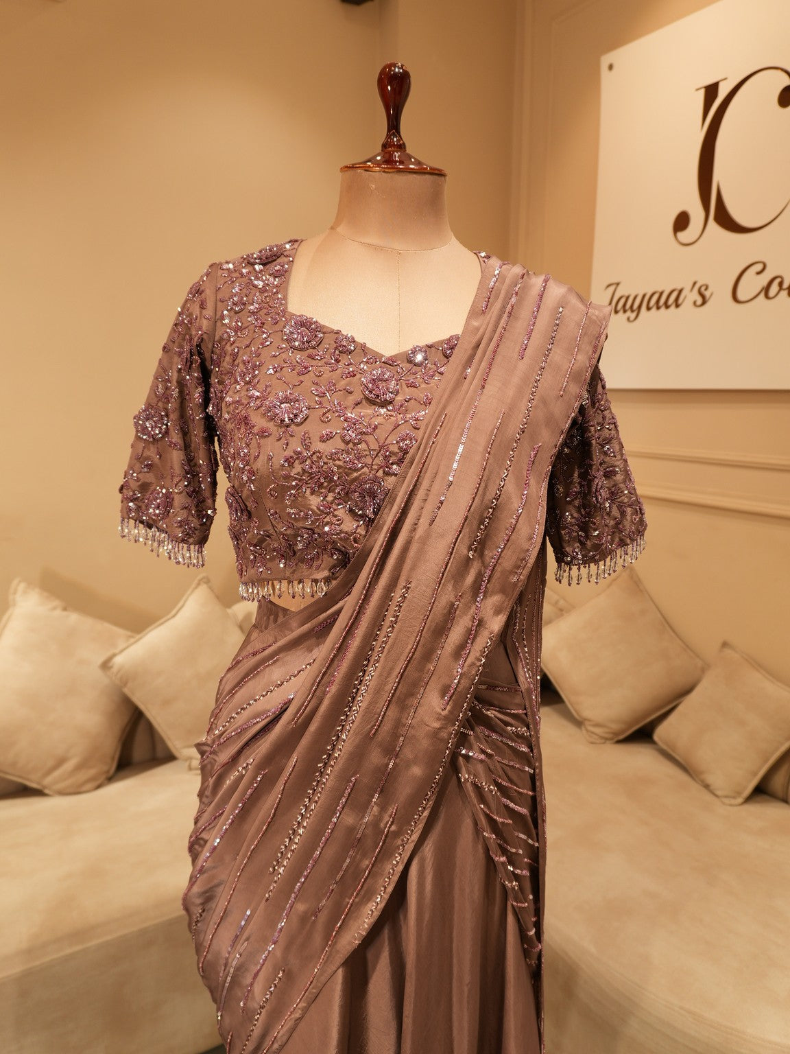 Mauve drape saree