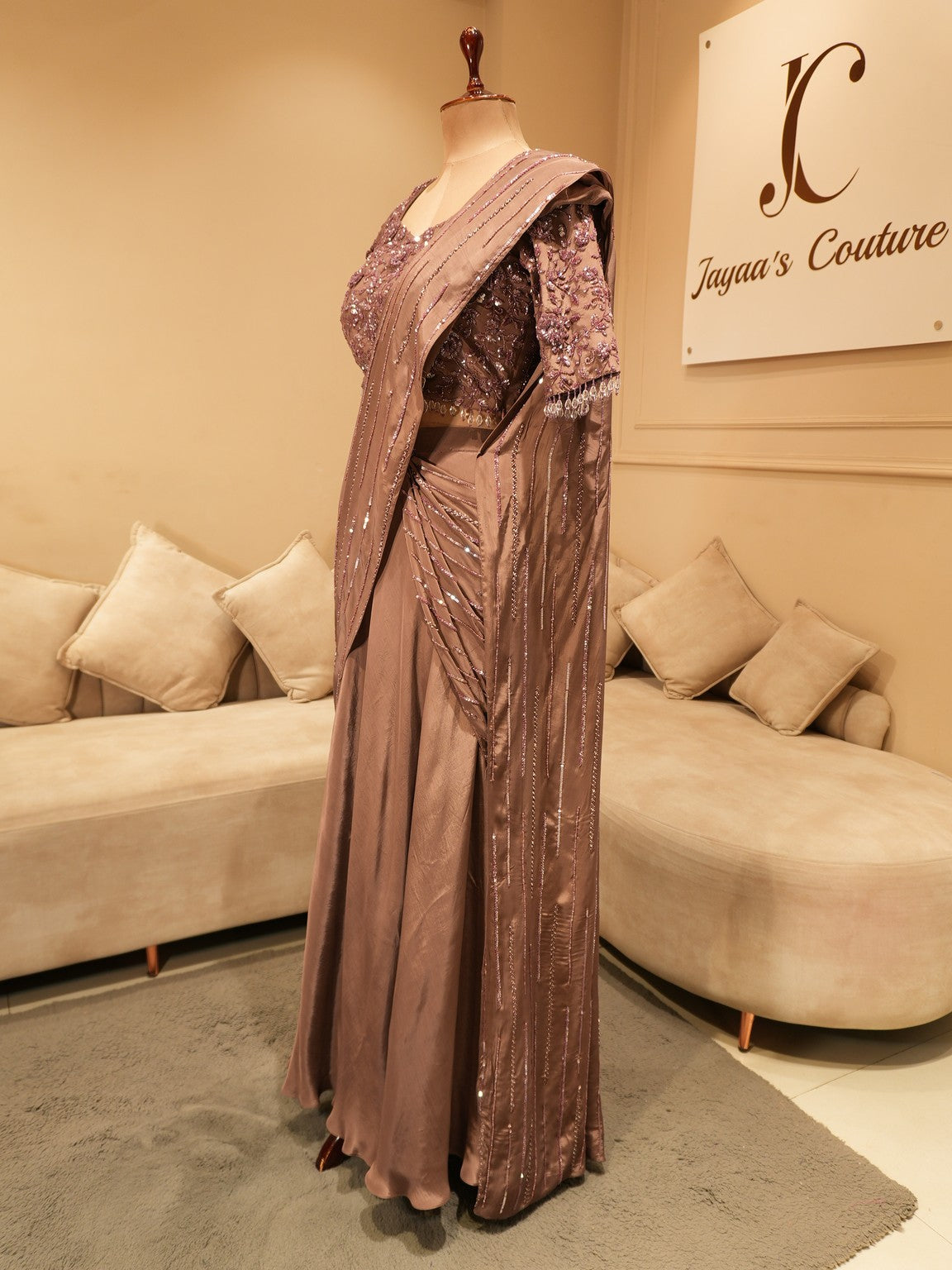 Mauve drape saree