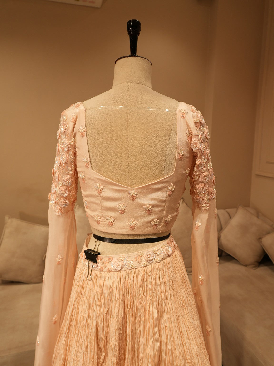 Pastel peach 3d crop top skirt set