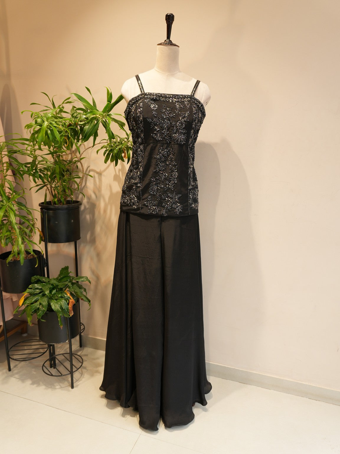 Mid night black croset with plazo