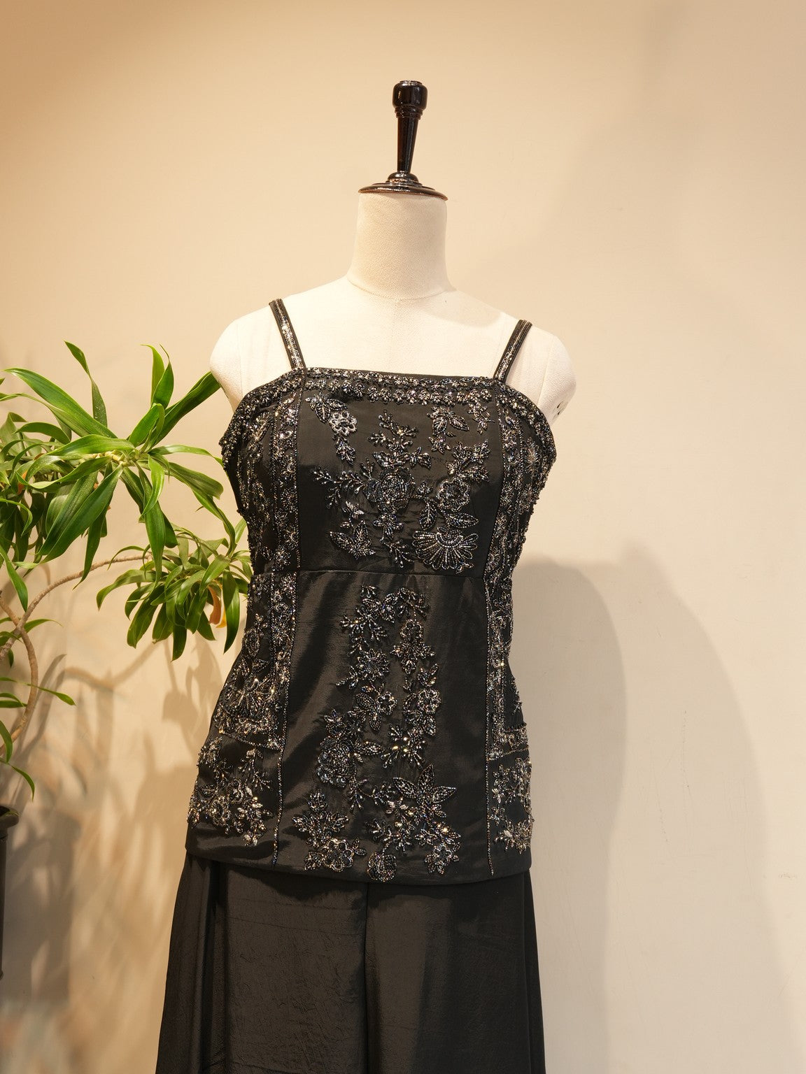 Mid night black croset with plazo