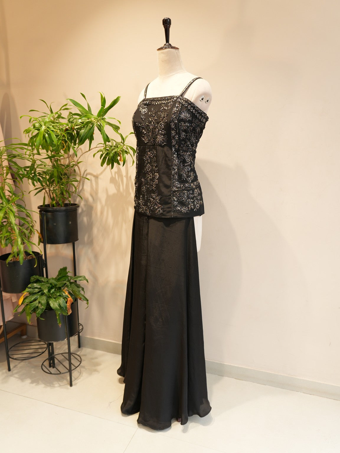 Mid night black croset with plazo
