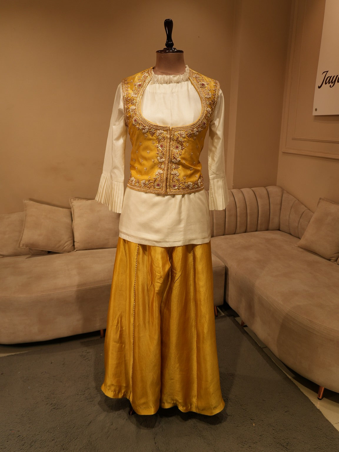 Musard yellow top with plazo and koti