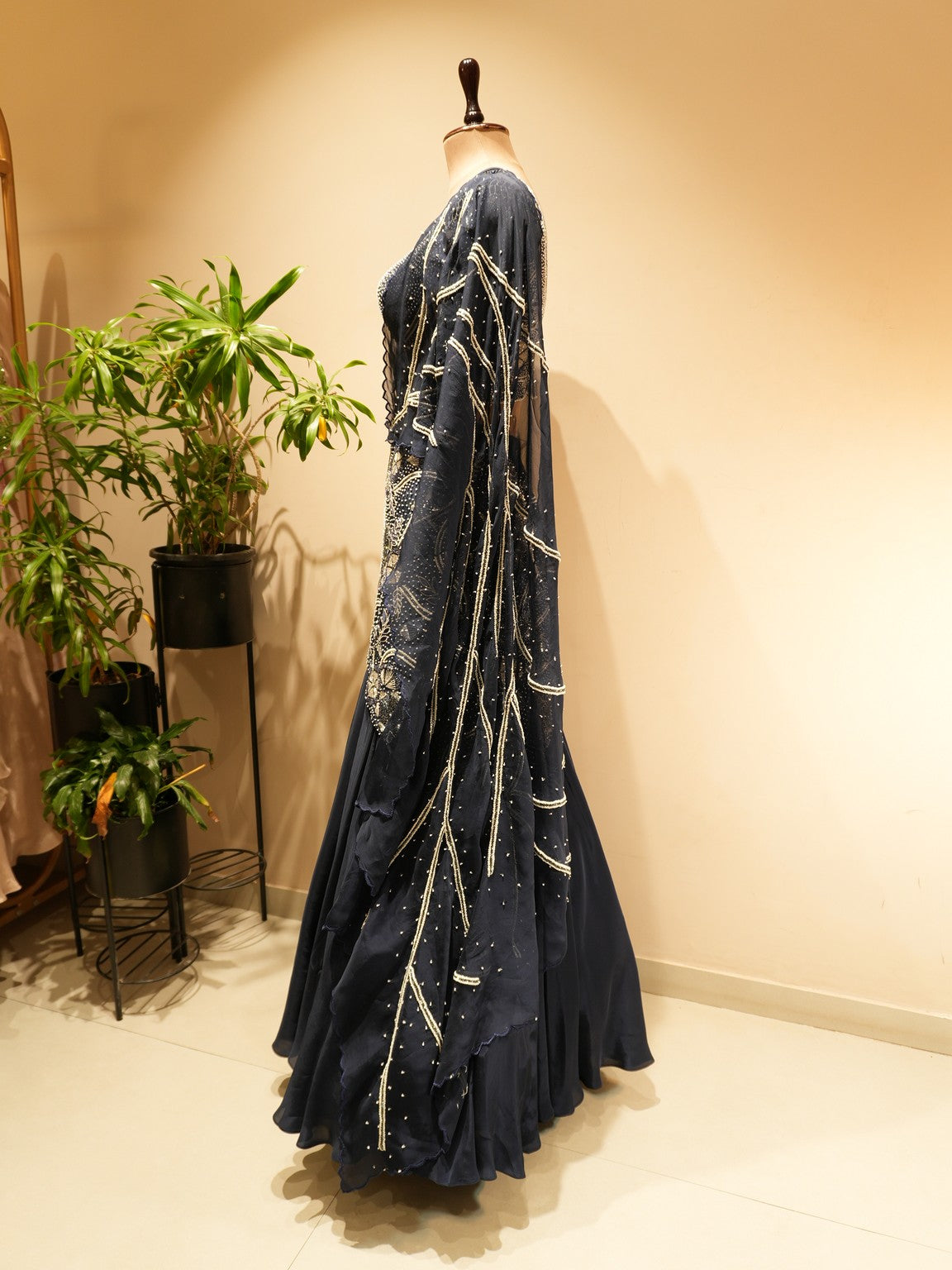 Navy blue pearl lehenga set