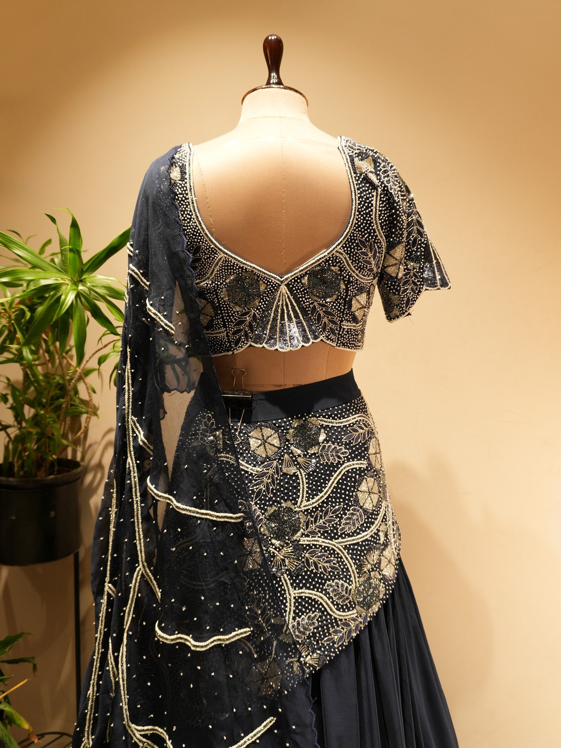 Navy blue pearl lehenga set