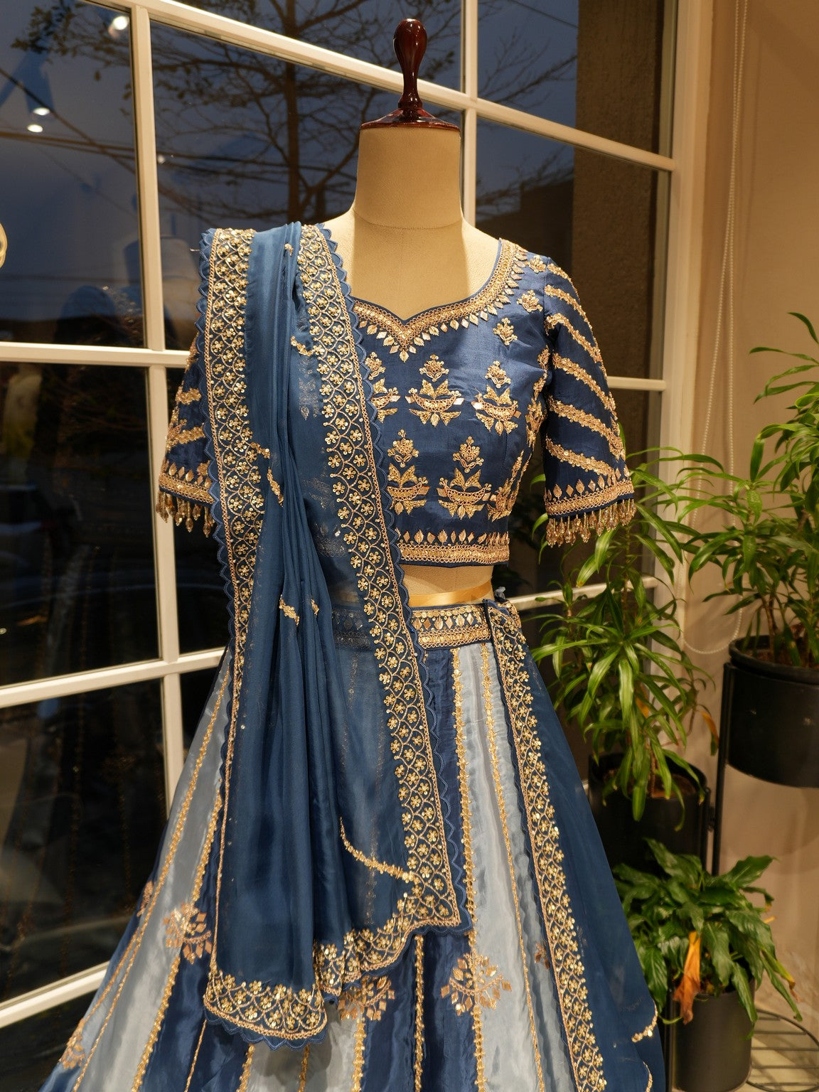 Royal blue shaded embroidered lehenga set