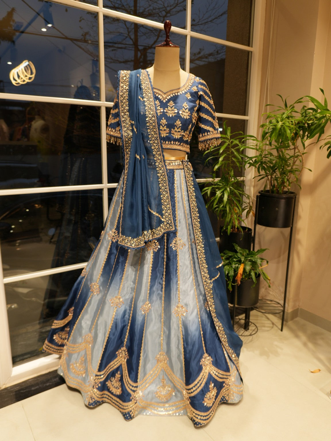 Royal blue shaded embroidered lehenga set
