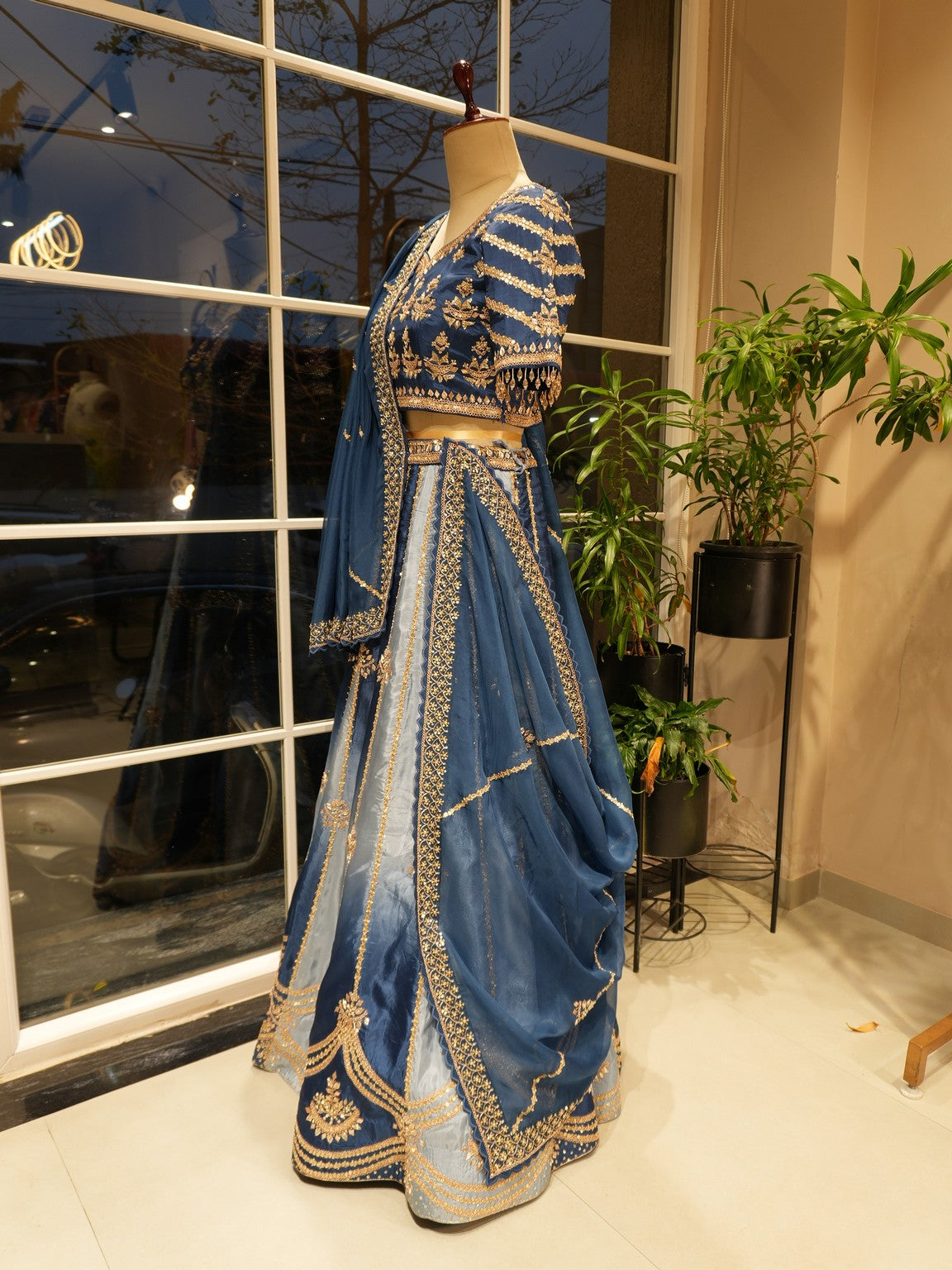 Royal blue shaded embroidered lehenga set