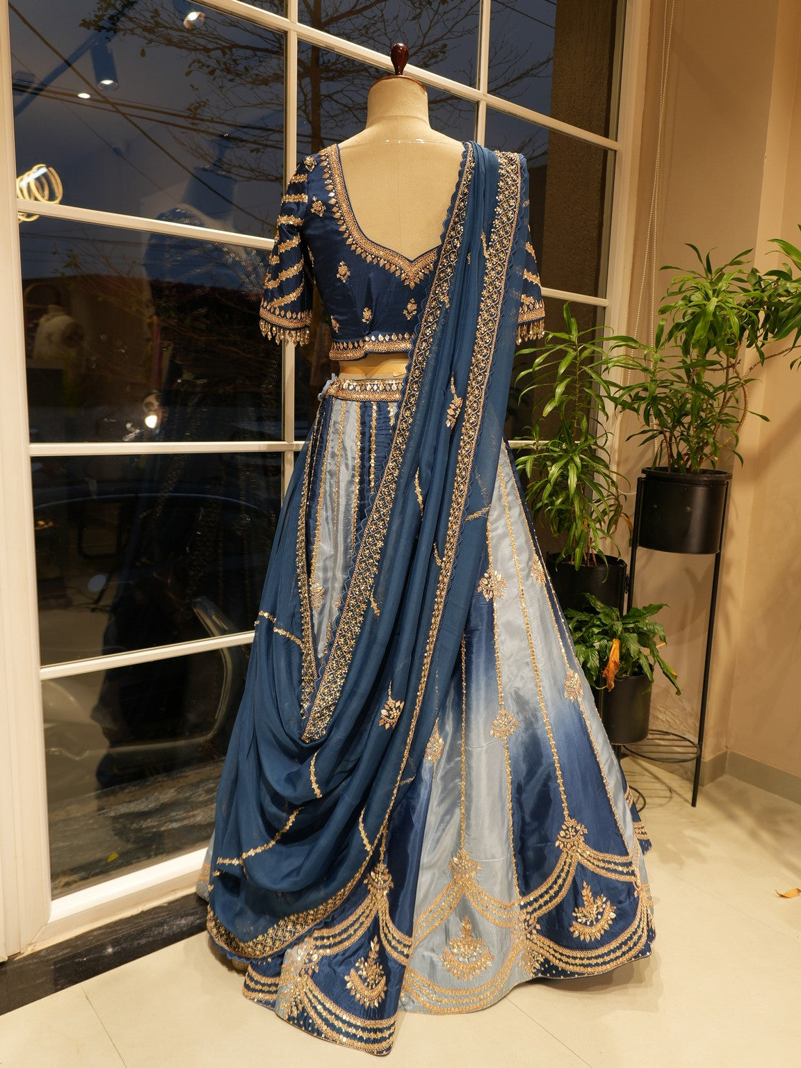 Royal blue shaded embroidered lehenga set