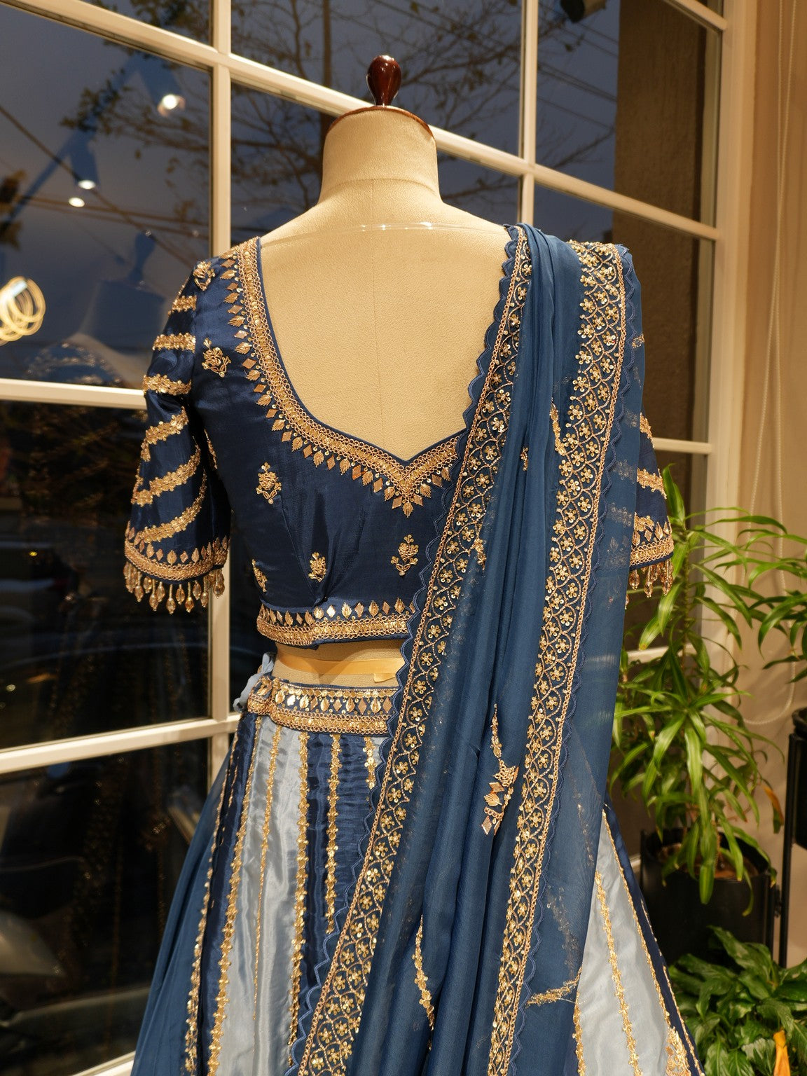 Royal blue shaded embroidered lehenga set