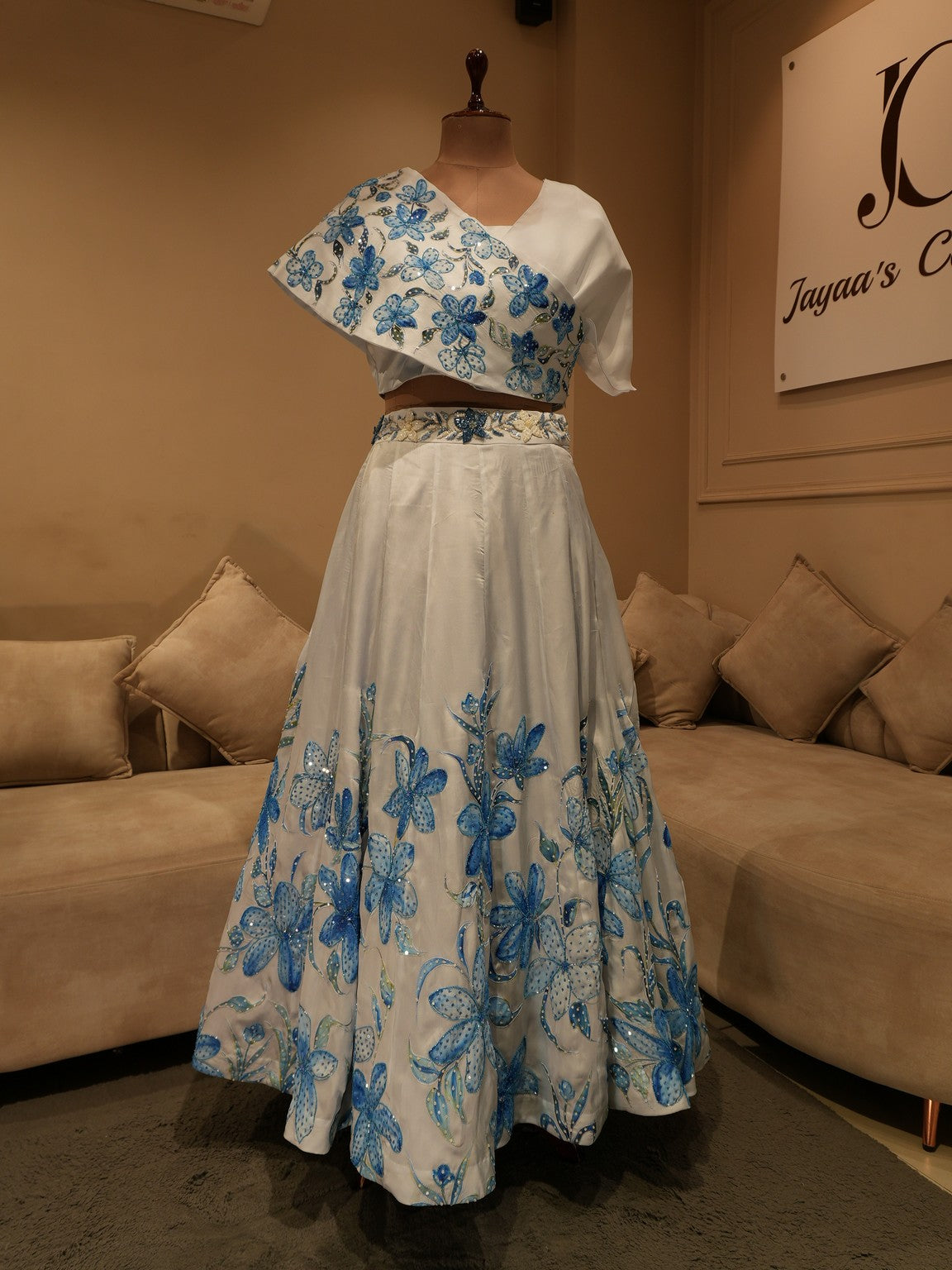 Powder blue hand painted crop top skirt