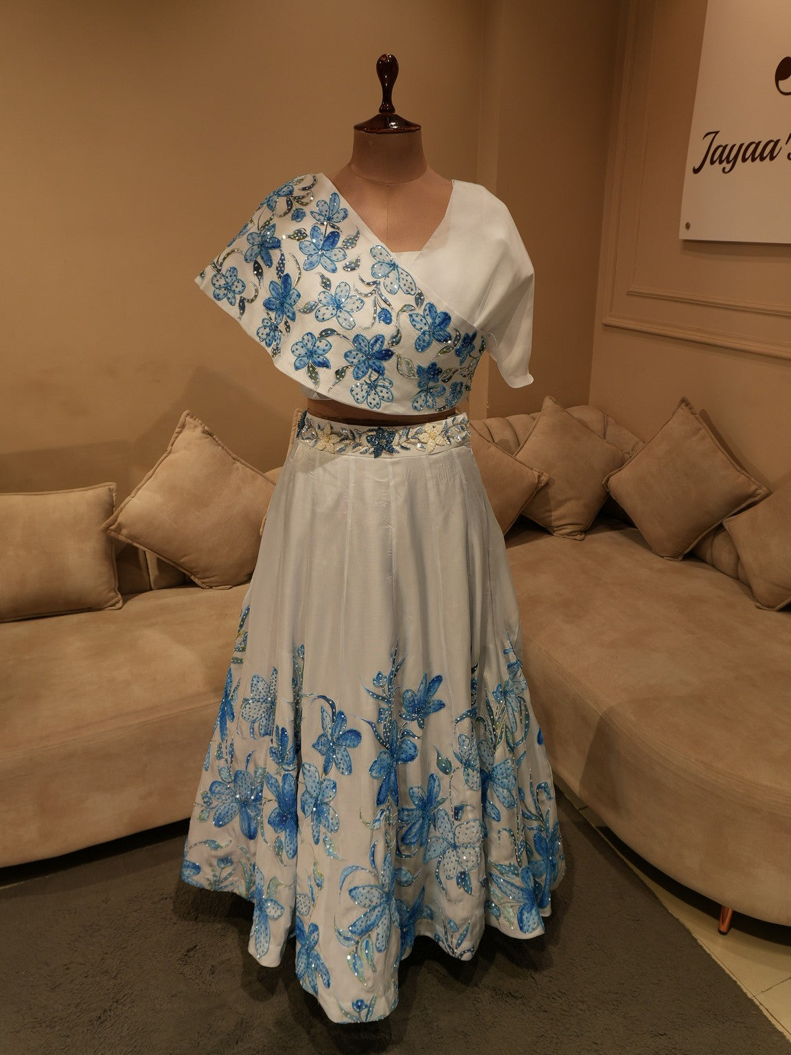Powder blue hand painted crop top skirt