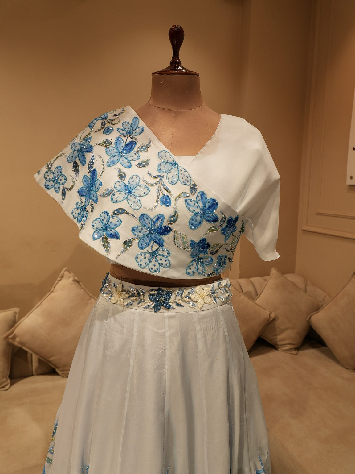 Powder blue hand painted crop top skirt