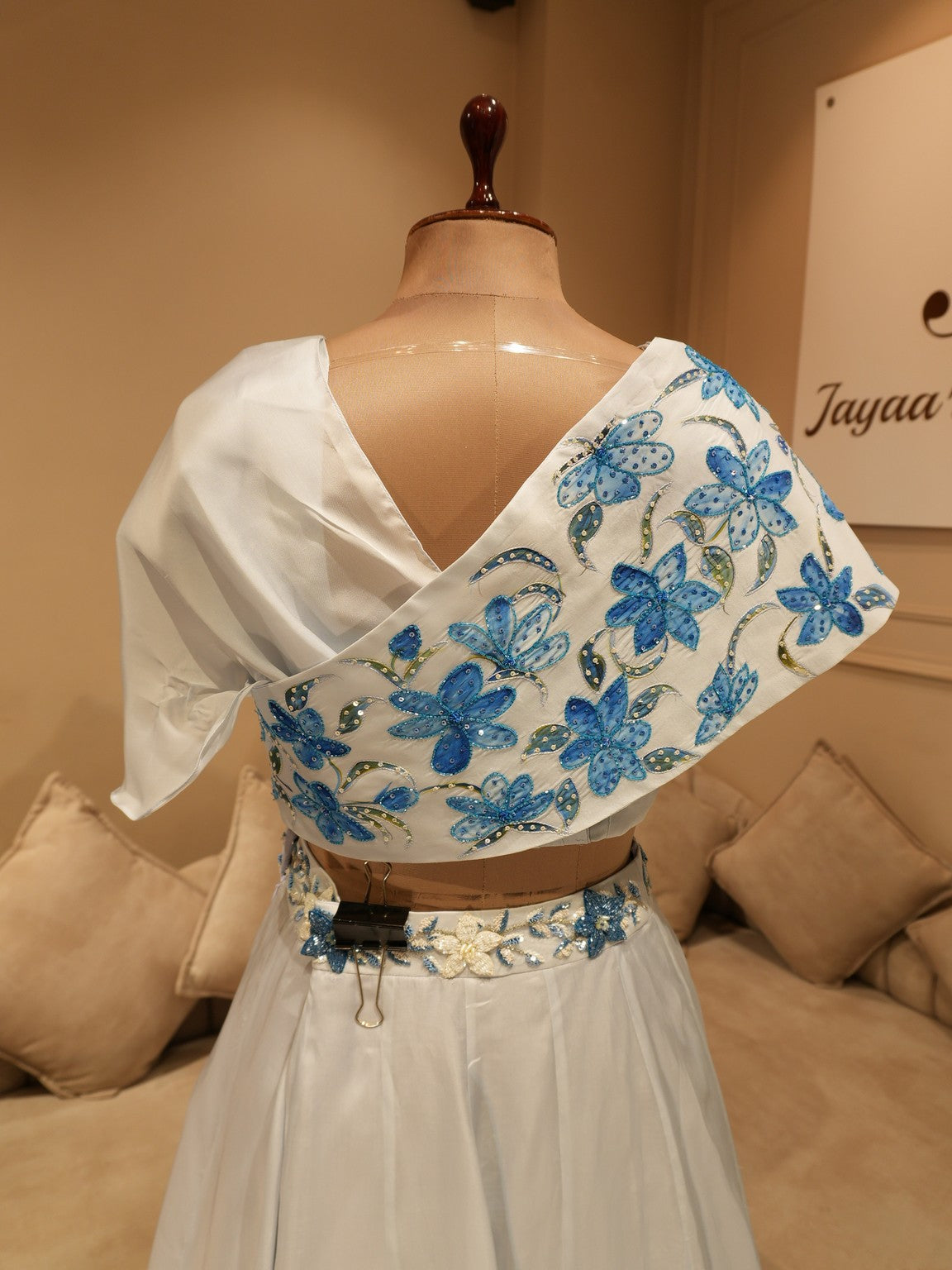 Powder blue hand painted crop top skirt