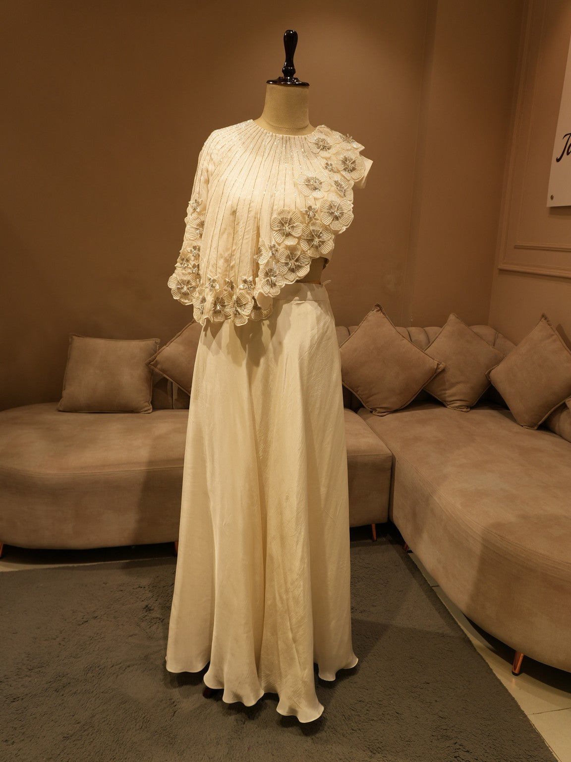 Pearl white cape top with skirt