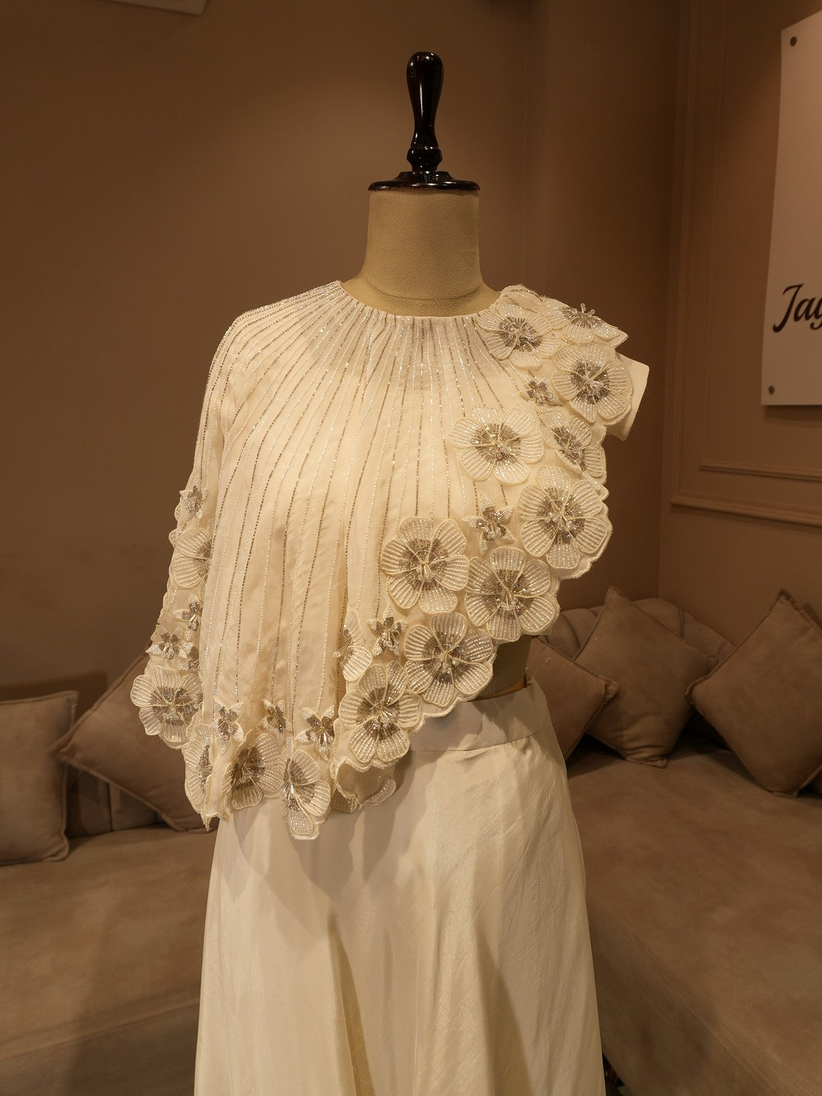 Pearl white cape top with skirt