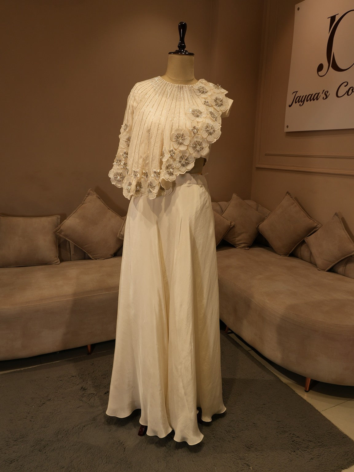 Pearl white cape top with skirt