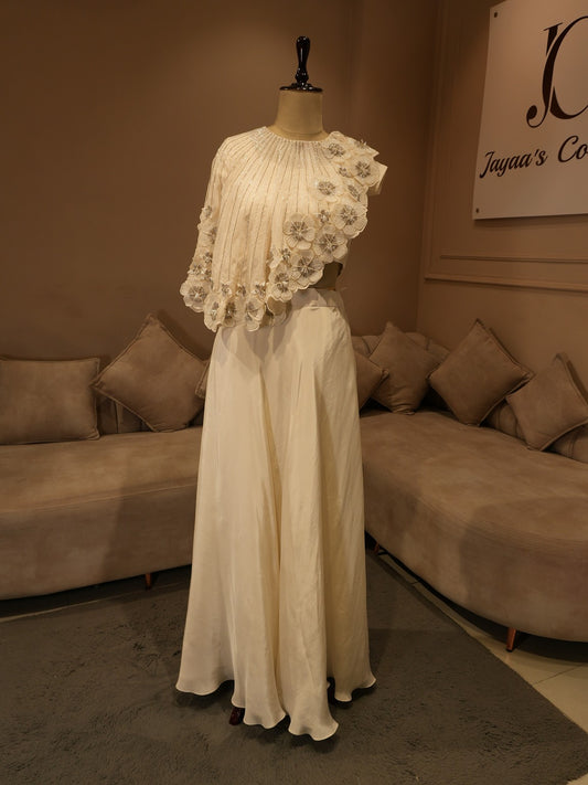 Pearl white cape top with skirt