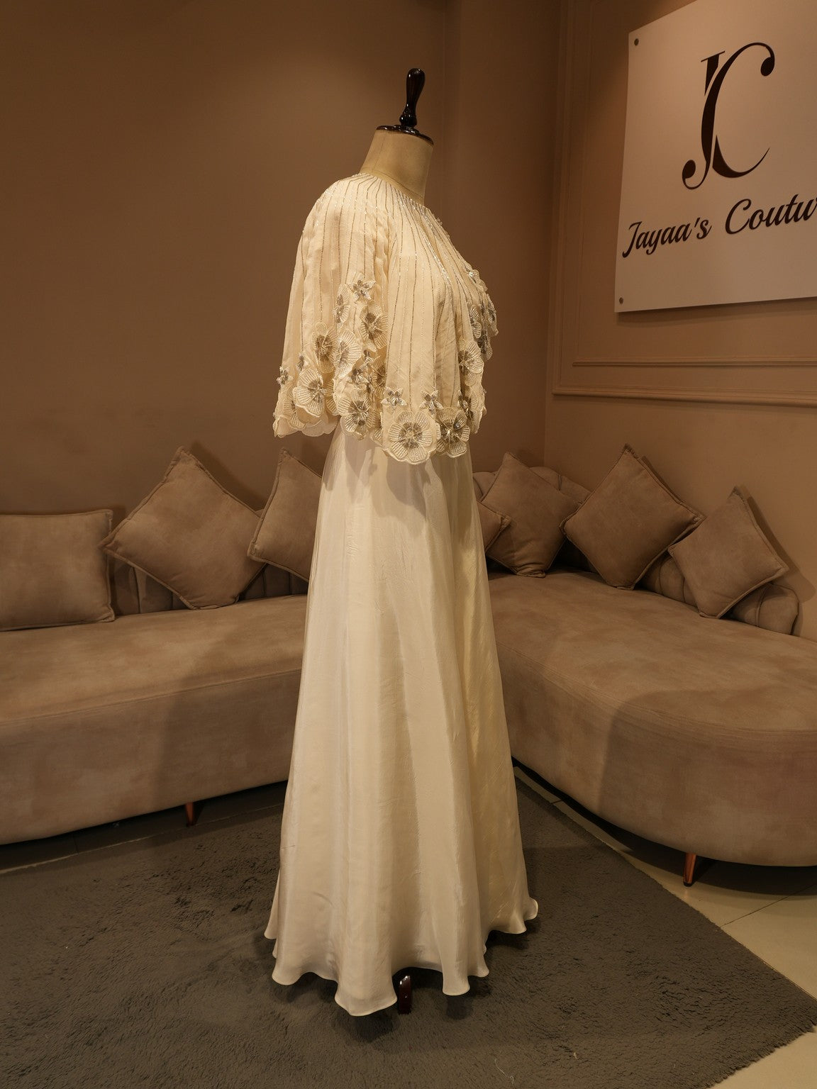 Pearl white cape top with skirt