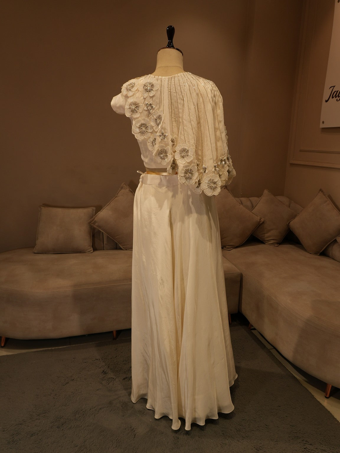 Pearl white cape top with skirt