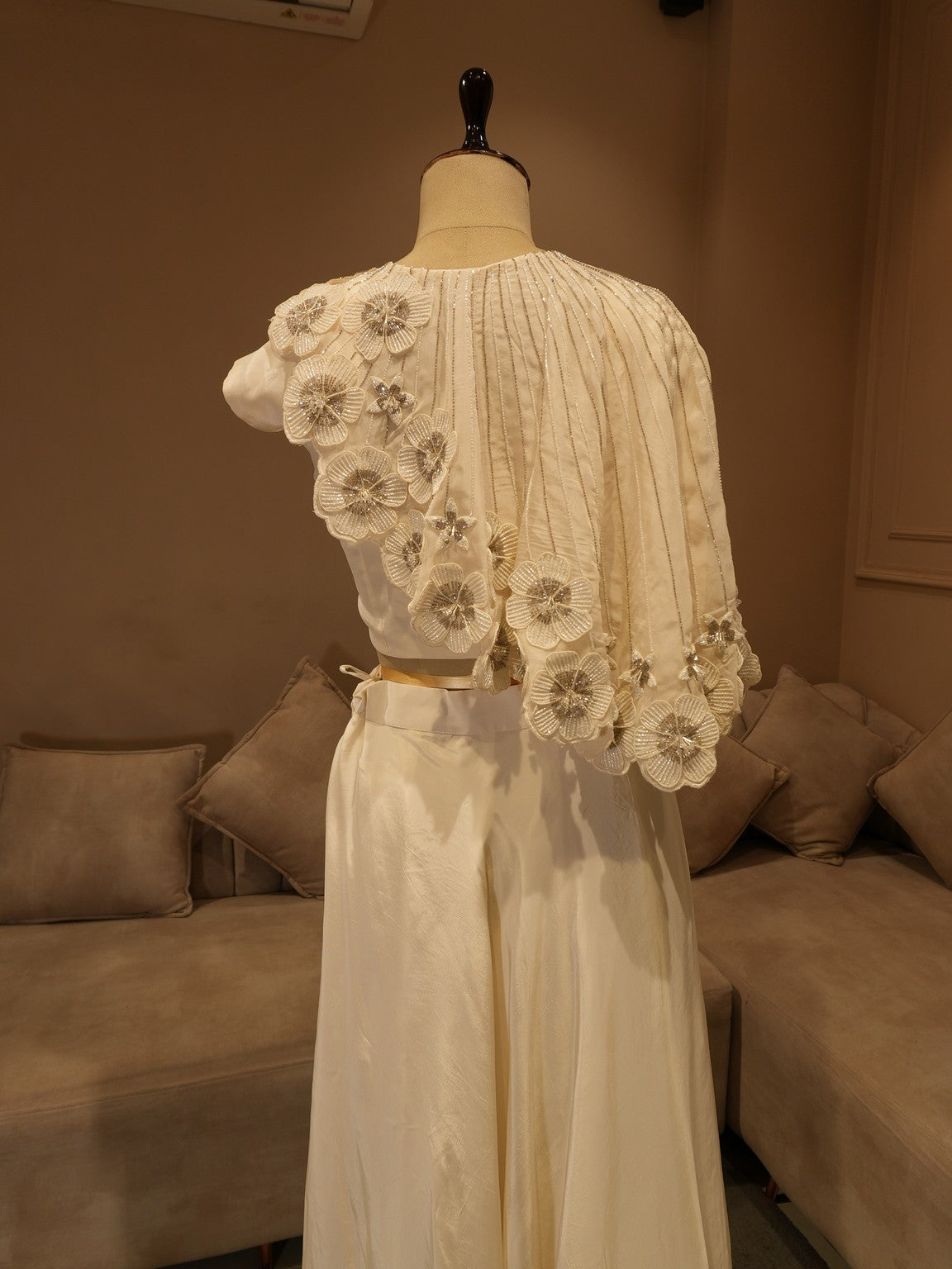 Pearl white cape top with skirt